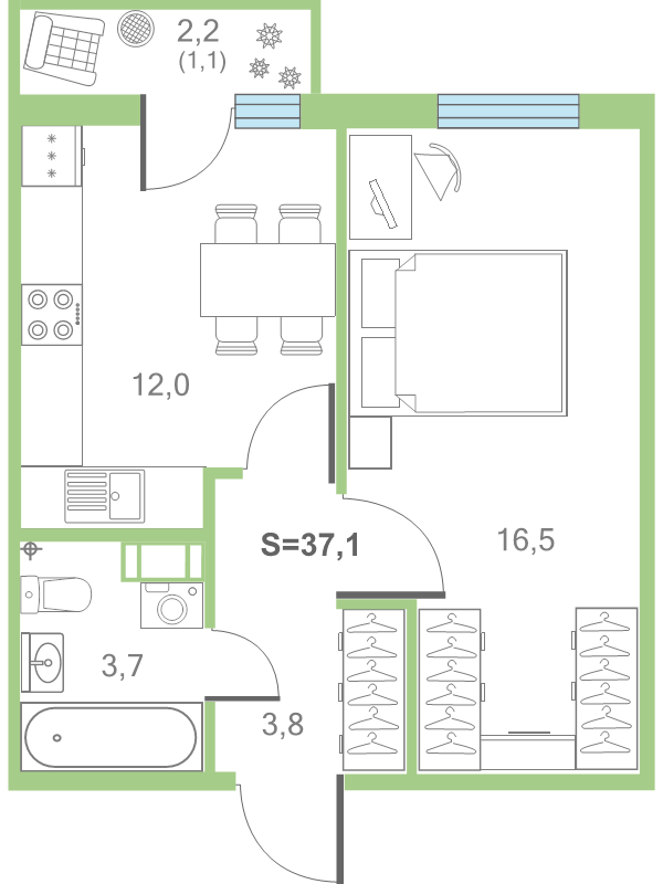 1 ккв 37,2 м²