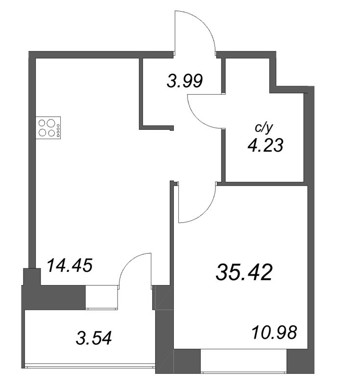 1 ккв 35,4 м²