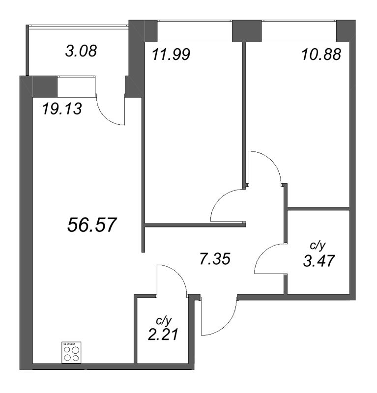 2 ккв 56,6 м²