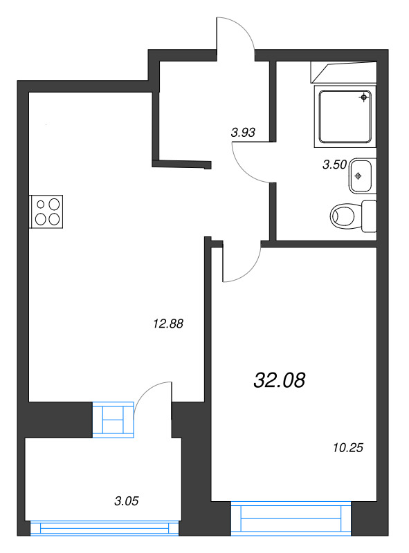 1 ккв 32,1 м²