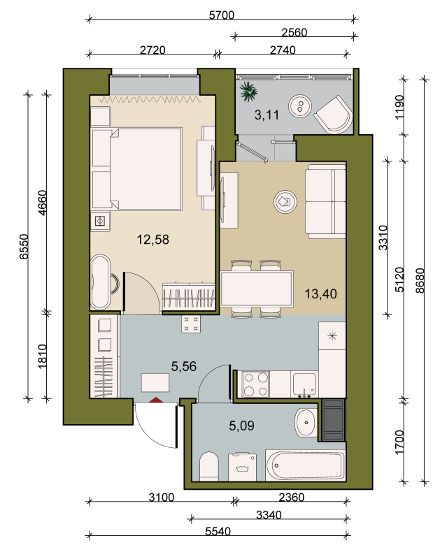 1 ккв 38,5 м²