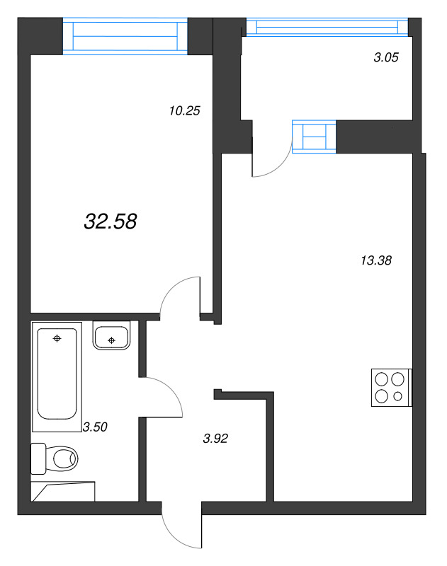 1 ккв 32,6 м²