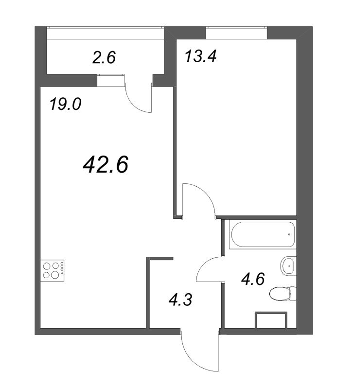 2 ккв (Евро) 42,9 м²