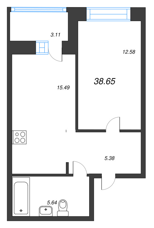 1 ккв 38,7 м²