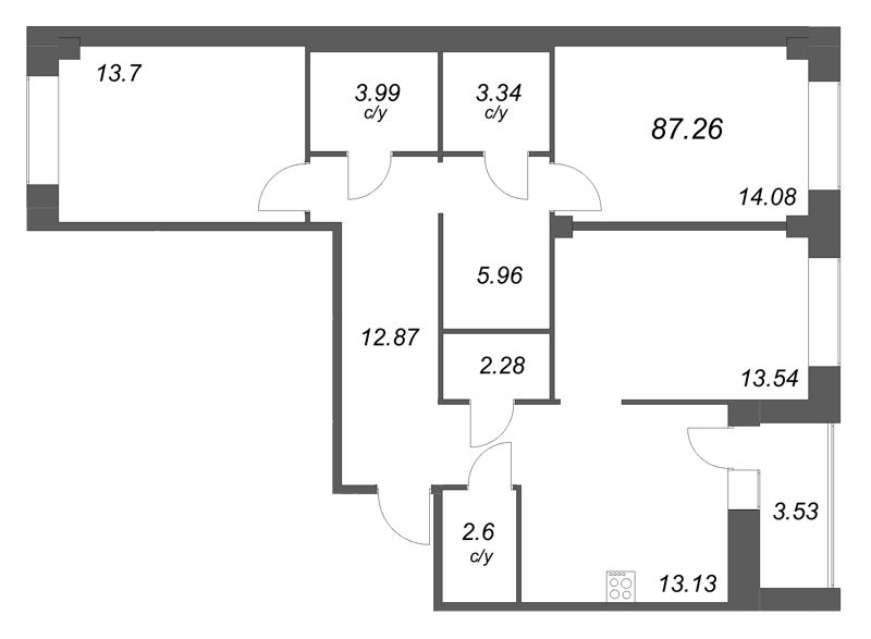 3 ккв 87,3 м²