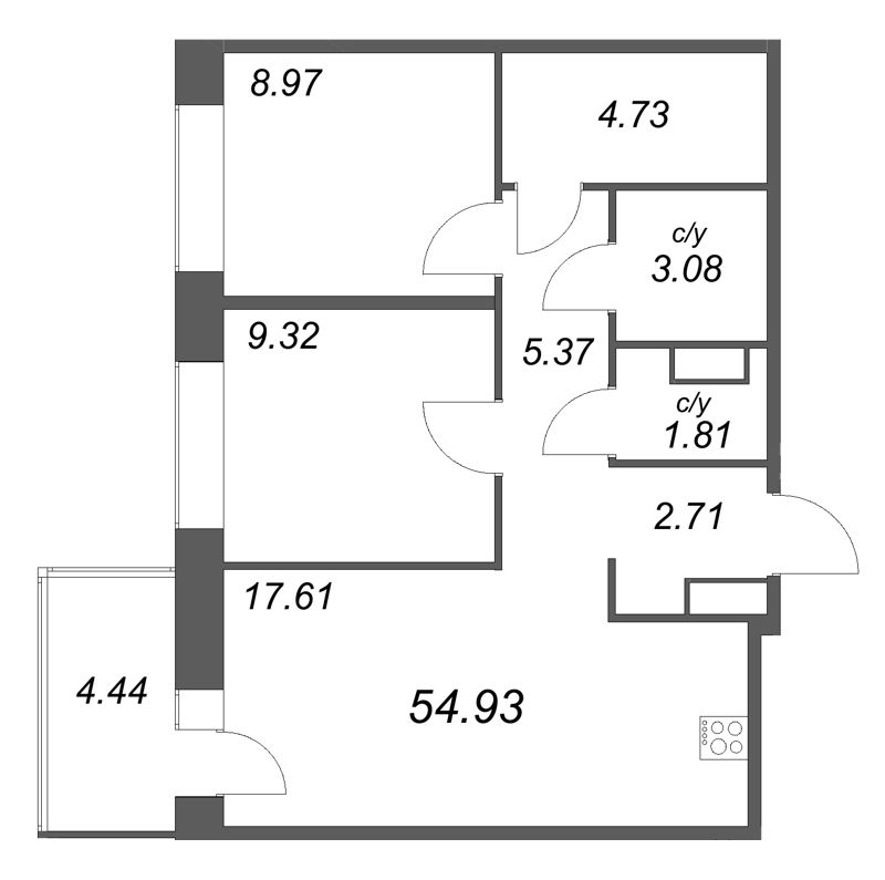 2 ккв 54,9 м²