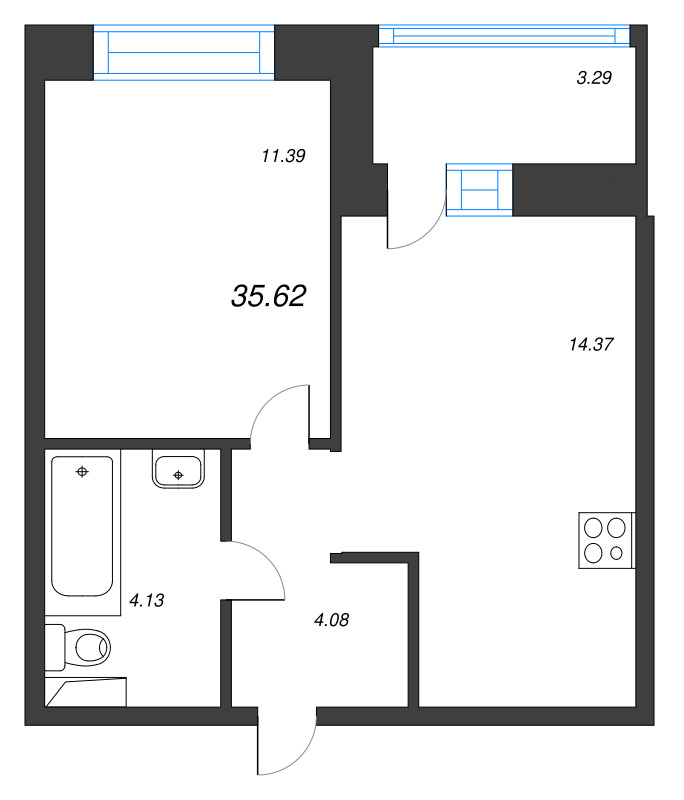 1 ккв 35,6 м²