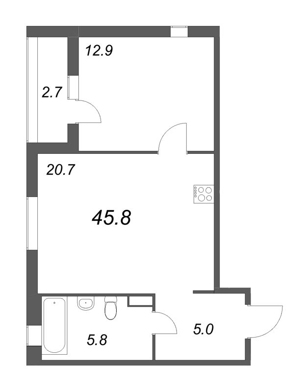 2 ккв (Евро) 46 м²