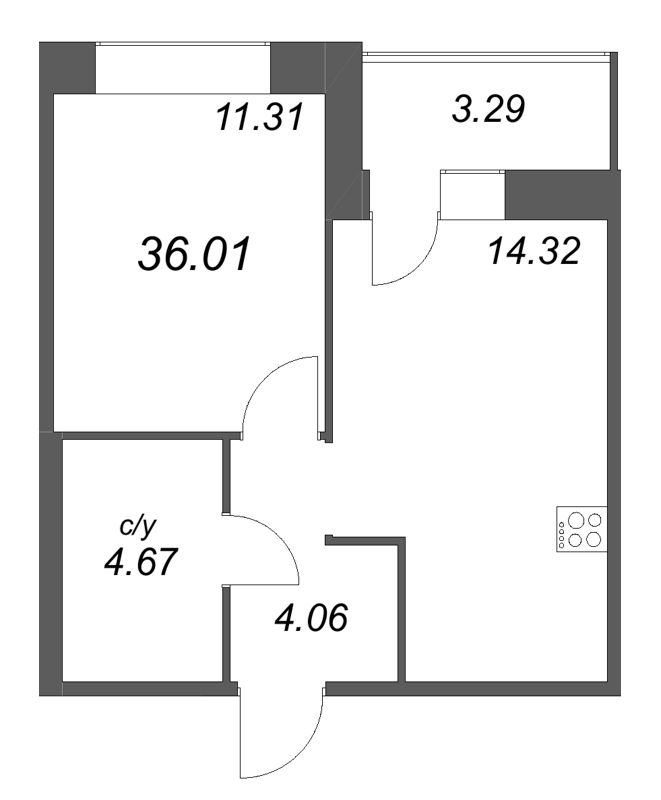 1 ккв 36 м²