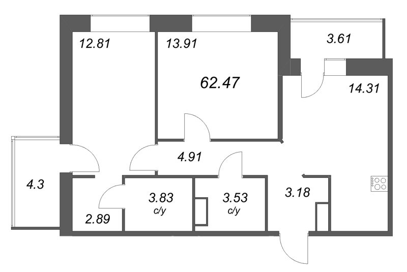 2 ккв 62,5 м²