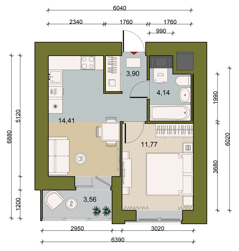 1 ккв 35,2 м²