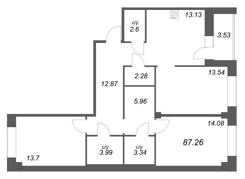 3 ккв 87,3 м²