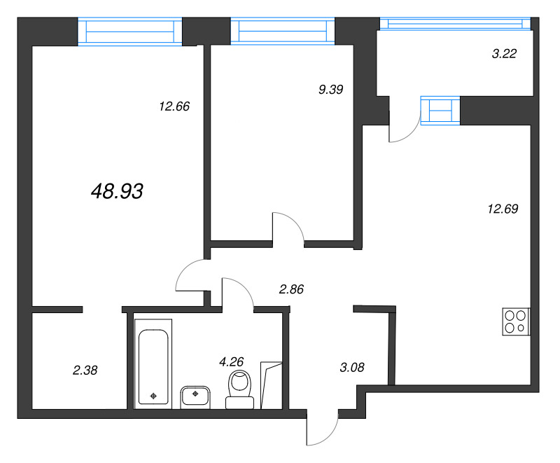 2 ккв 48,9 м²