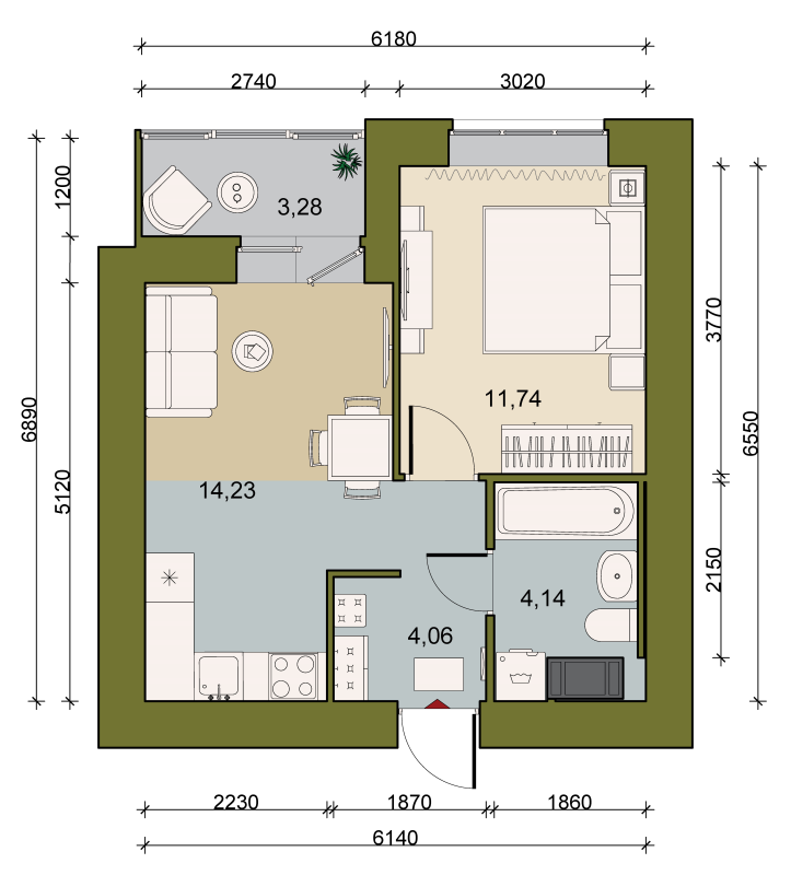 1 ккв 35,8 м²