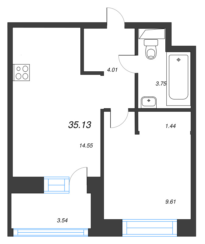 1 ккв 35,1 м²