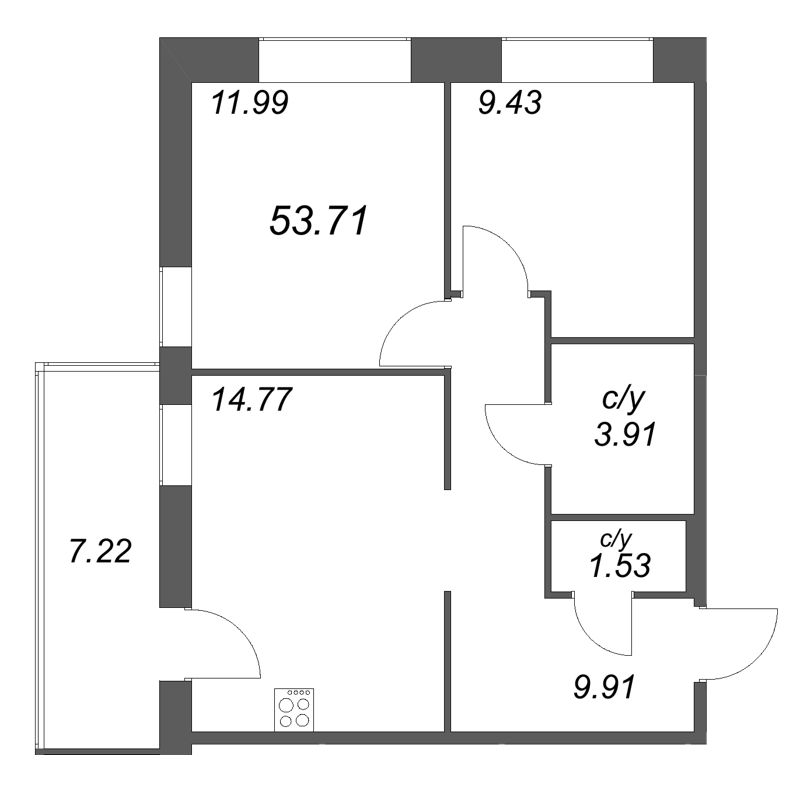 2 ккв 53,7 м²