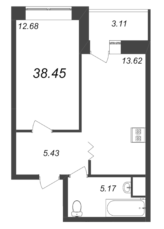 1 ккв 38,6 м²