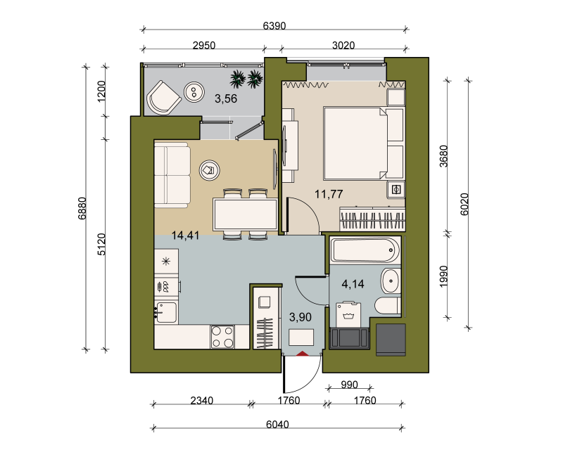 1 ккв 35,1 м²