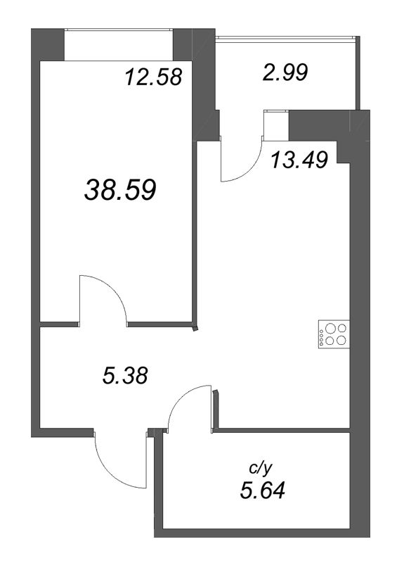 1 ккв 38,6 м²