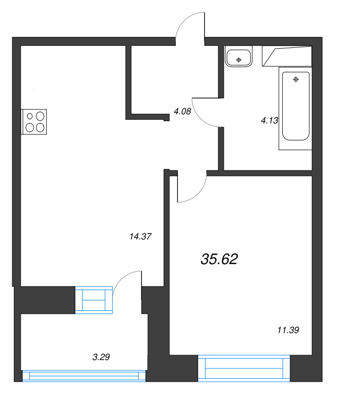 1 ккв 35,6 м²
