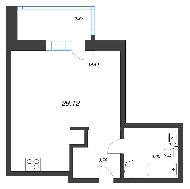 Студия 29,1 м²