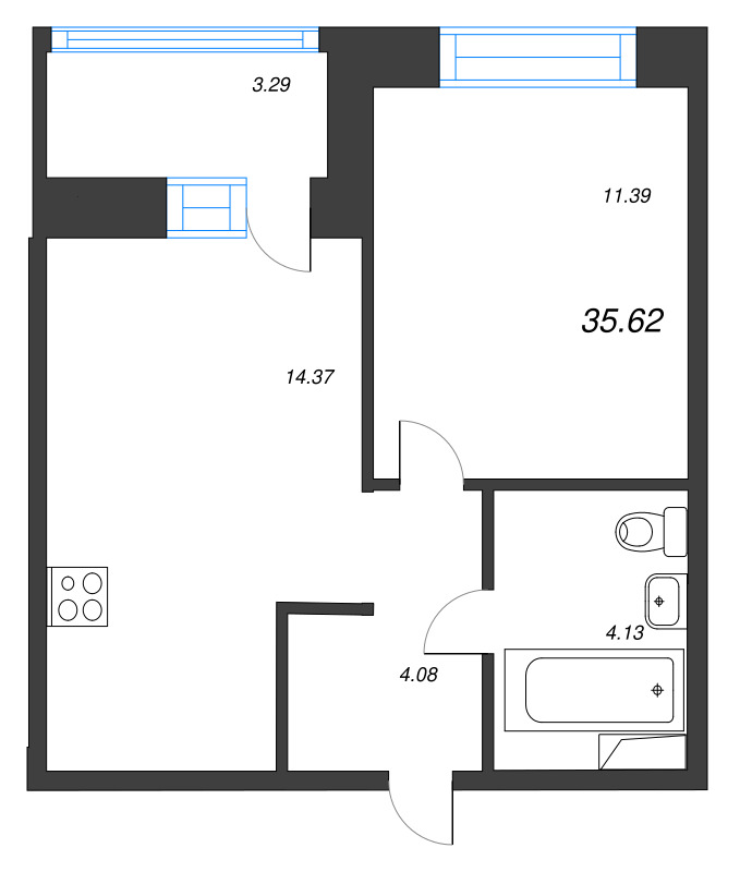 1 ккв 35,6 м²