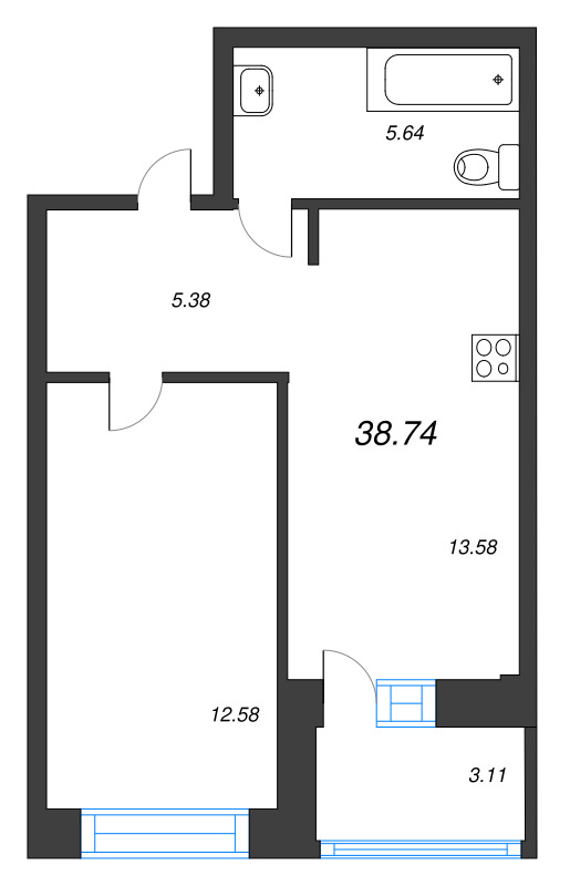 1 ккв 38,7 м²