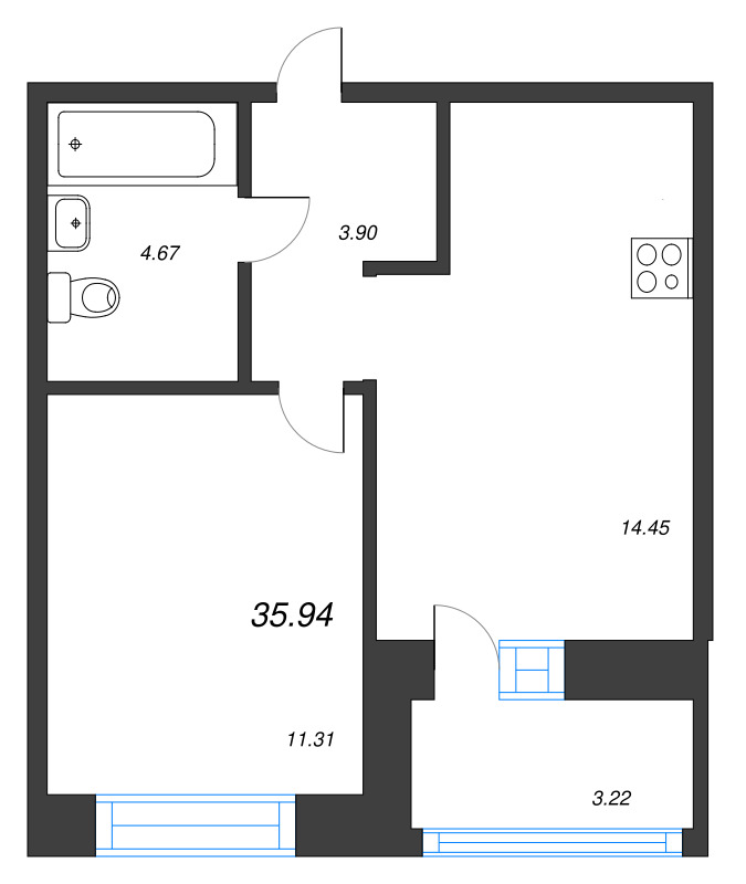 1 ккв 35,9 м²