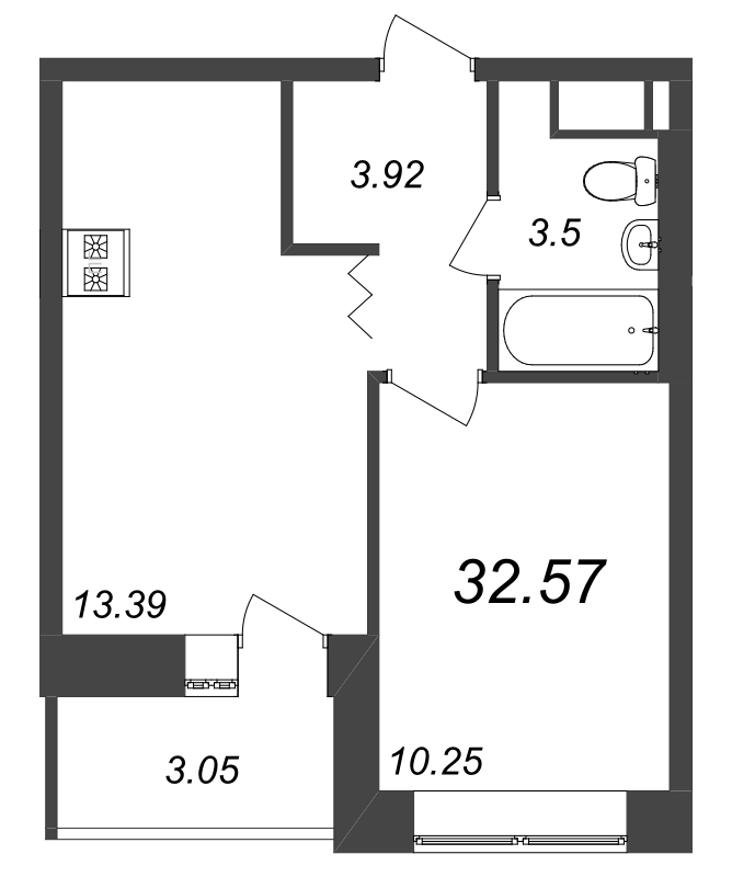 1 ккв 32,9 м²