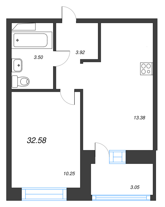1 ккв 32,6 м²