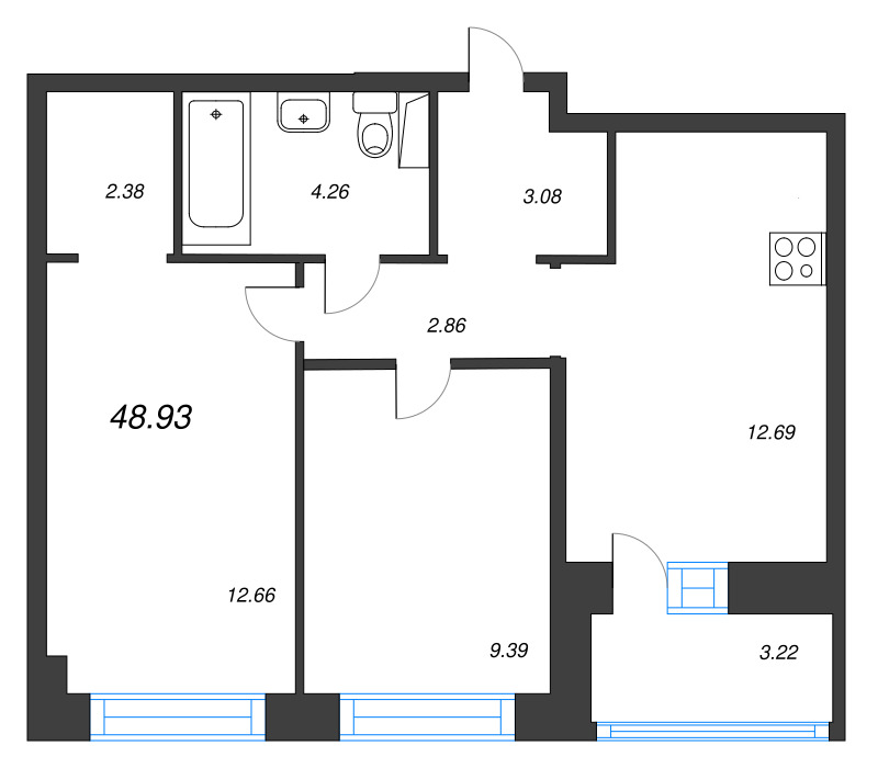 2 ккв 48,9 м²