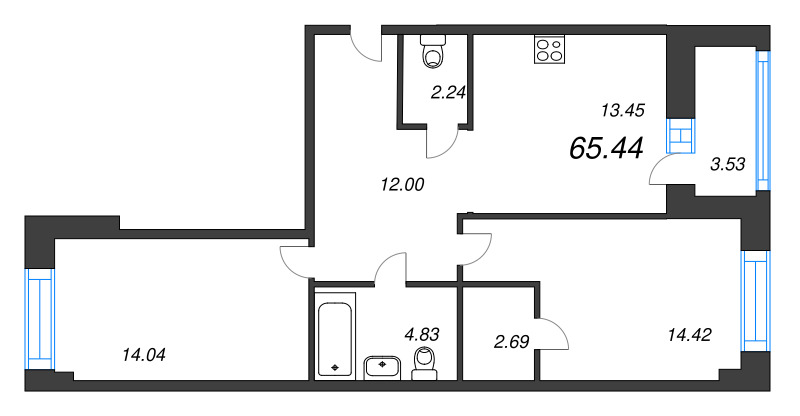 2 ккв 65,4 м²