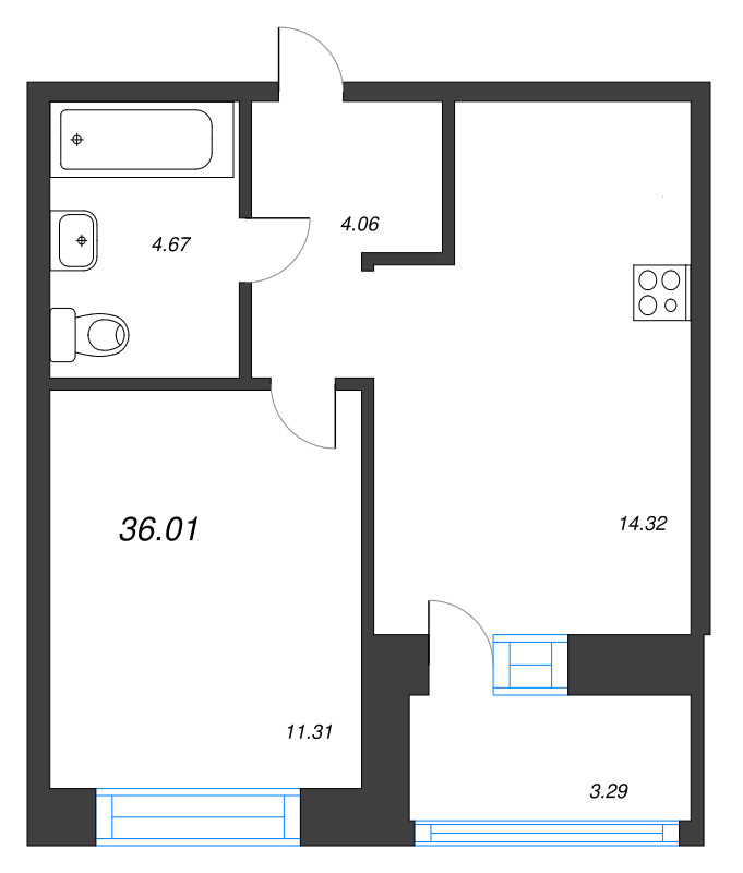 1 ккв 36 м²