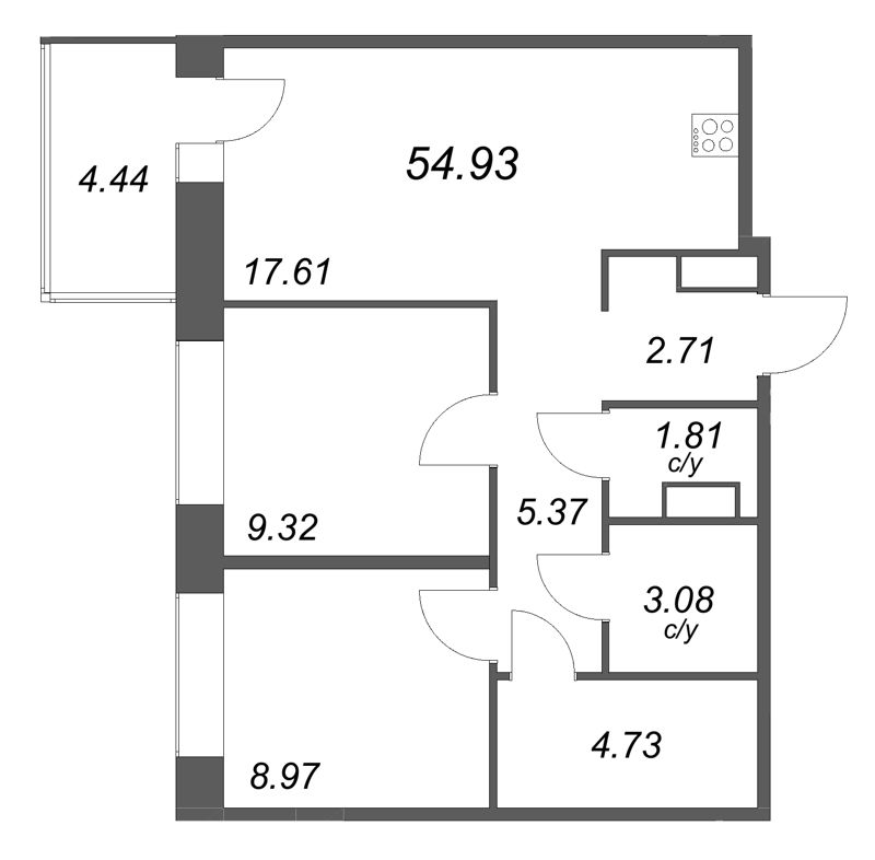 2 ккв 54,9 м²