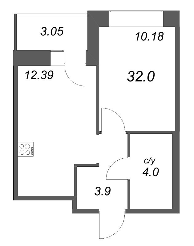 1 ккв 32 м²