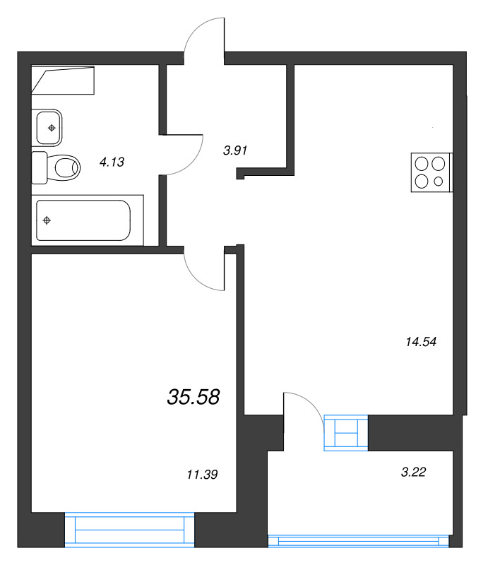 1 ккв 35,6 м²