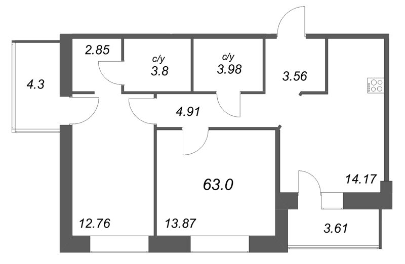 2 ккв 63 м²