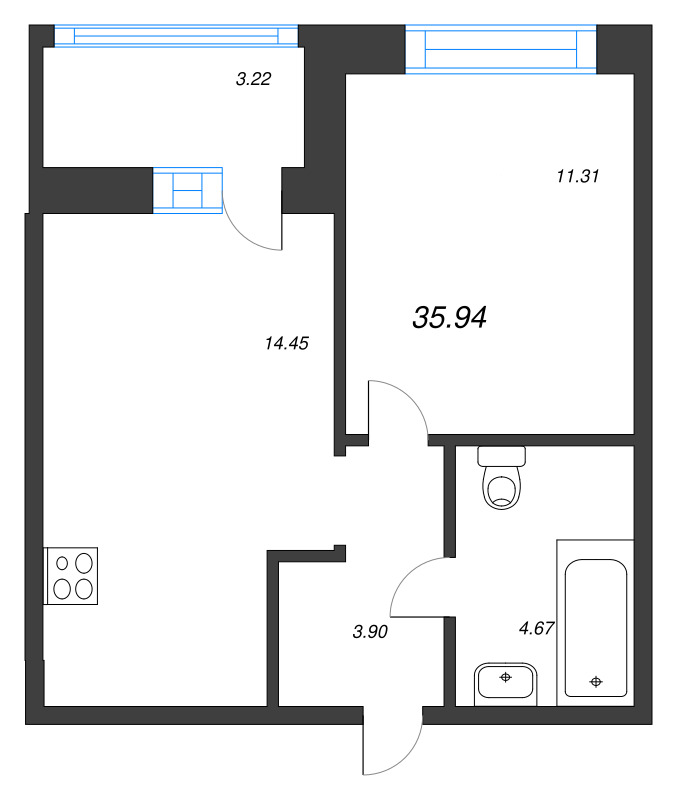 1 ккв 35,9 м²