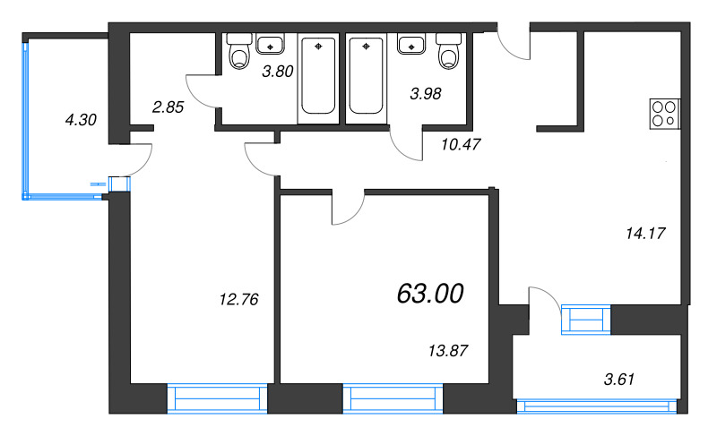 3 ккв (Евро) 63 м²