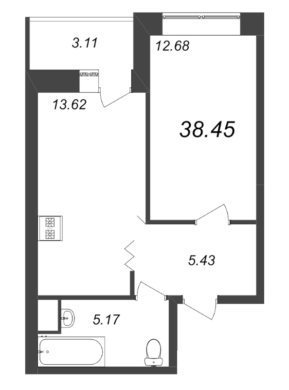 1 ккв 38,7 м²