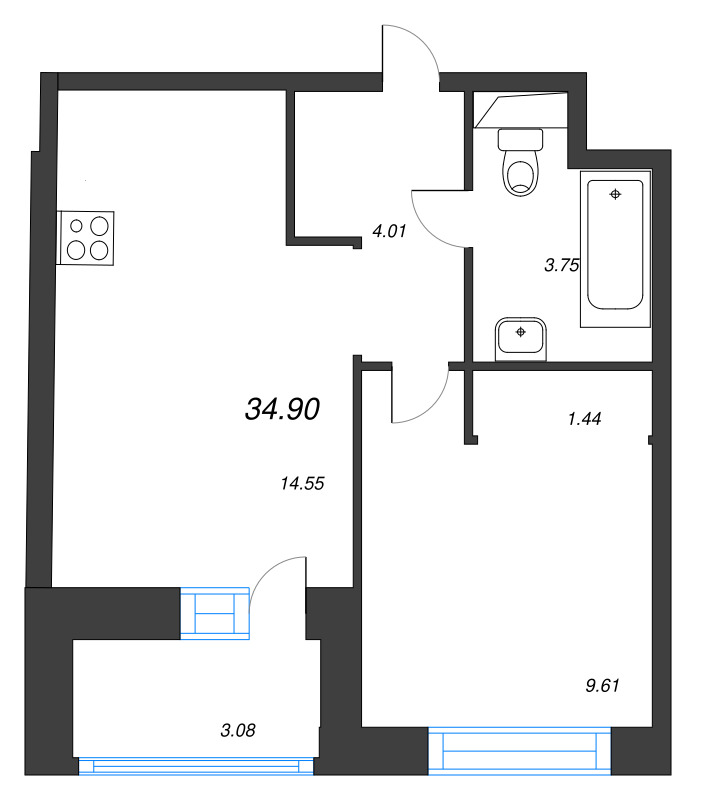 1 ккв 34,9 м²