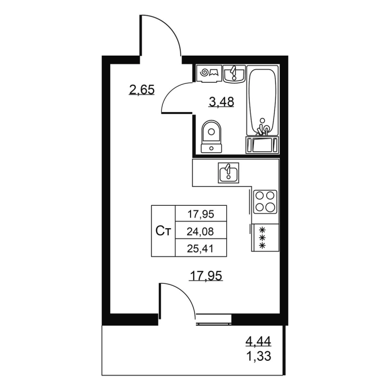 Студия 25,4 м²