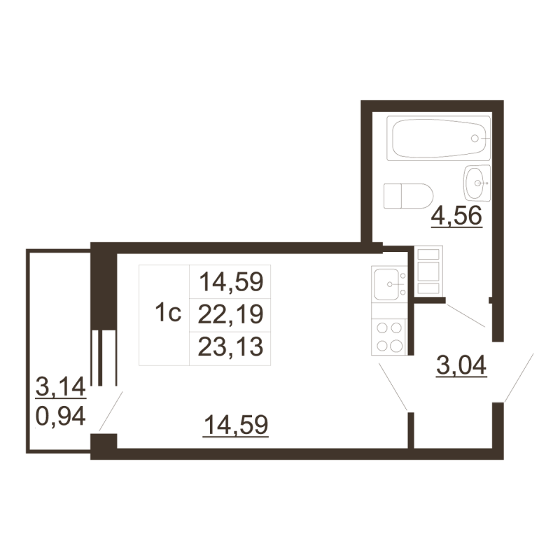 Студия 23,1 м²