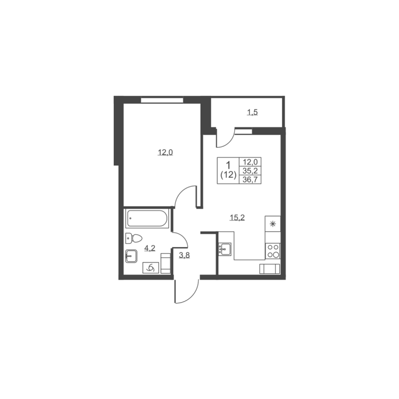 2 ккв (Евро) 36,7 м²