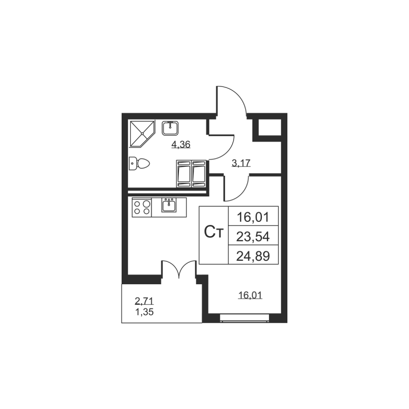 Студия 24,9 м²