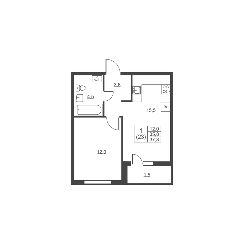 2 ккв (Евро) 37,3 м²