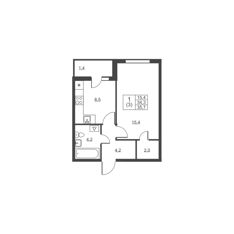 1 ккв 35,7 м²
