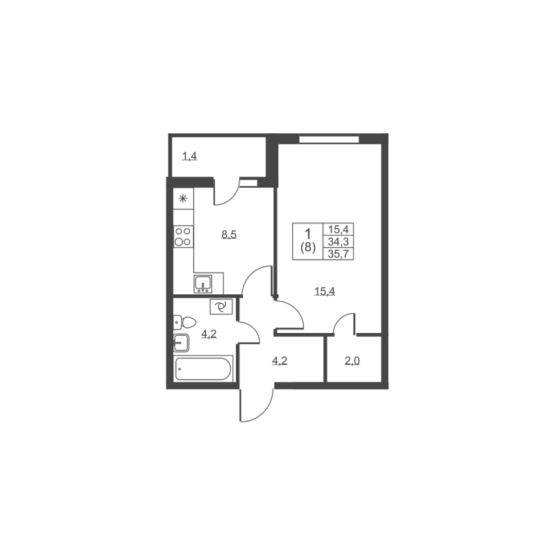 1 ккв 35,7 м²