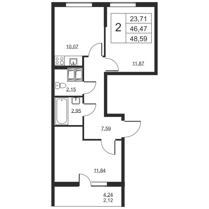2 ккв 48,6 м²