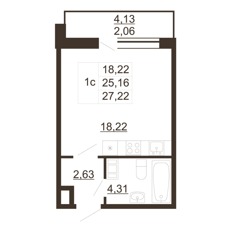Студия 27,2 м²